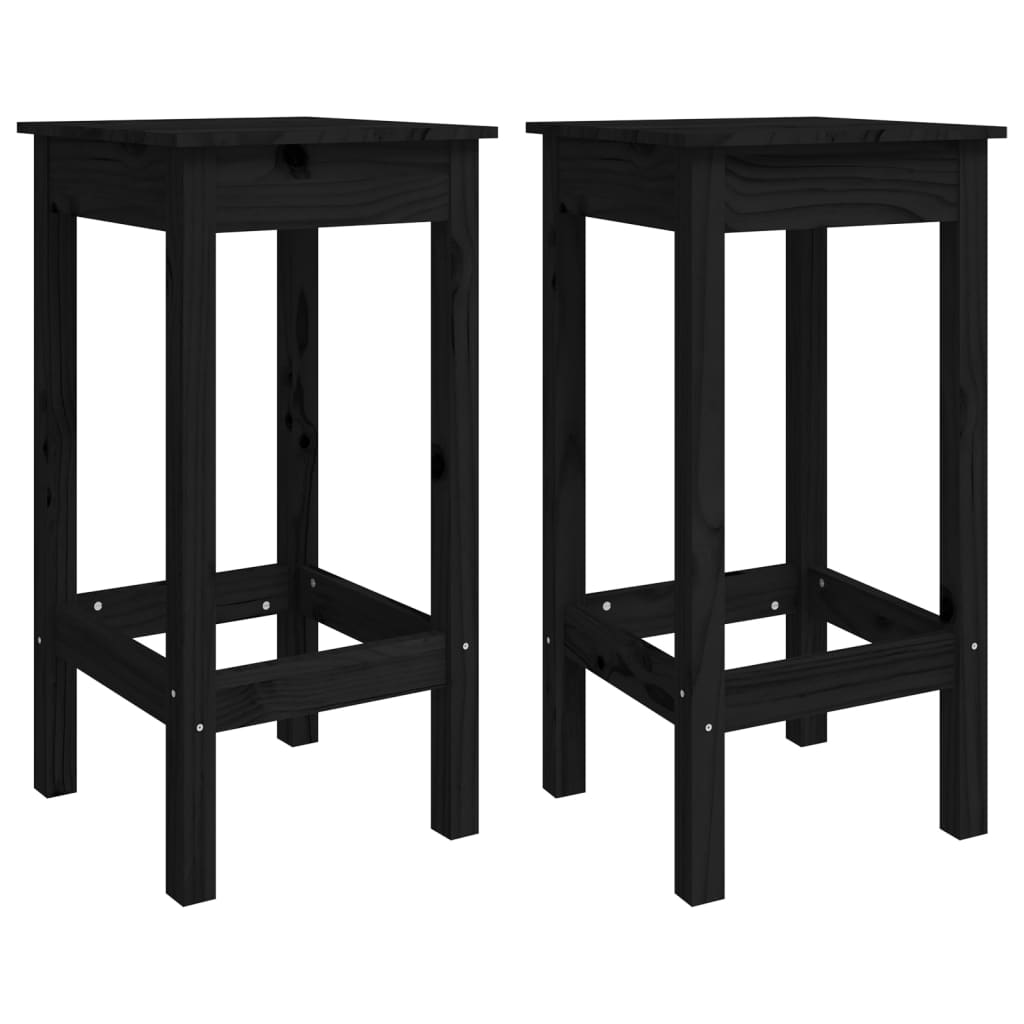 Bar stools, 2 pcs., black, 40x40x78 cm, solid pine wood