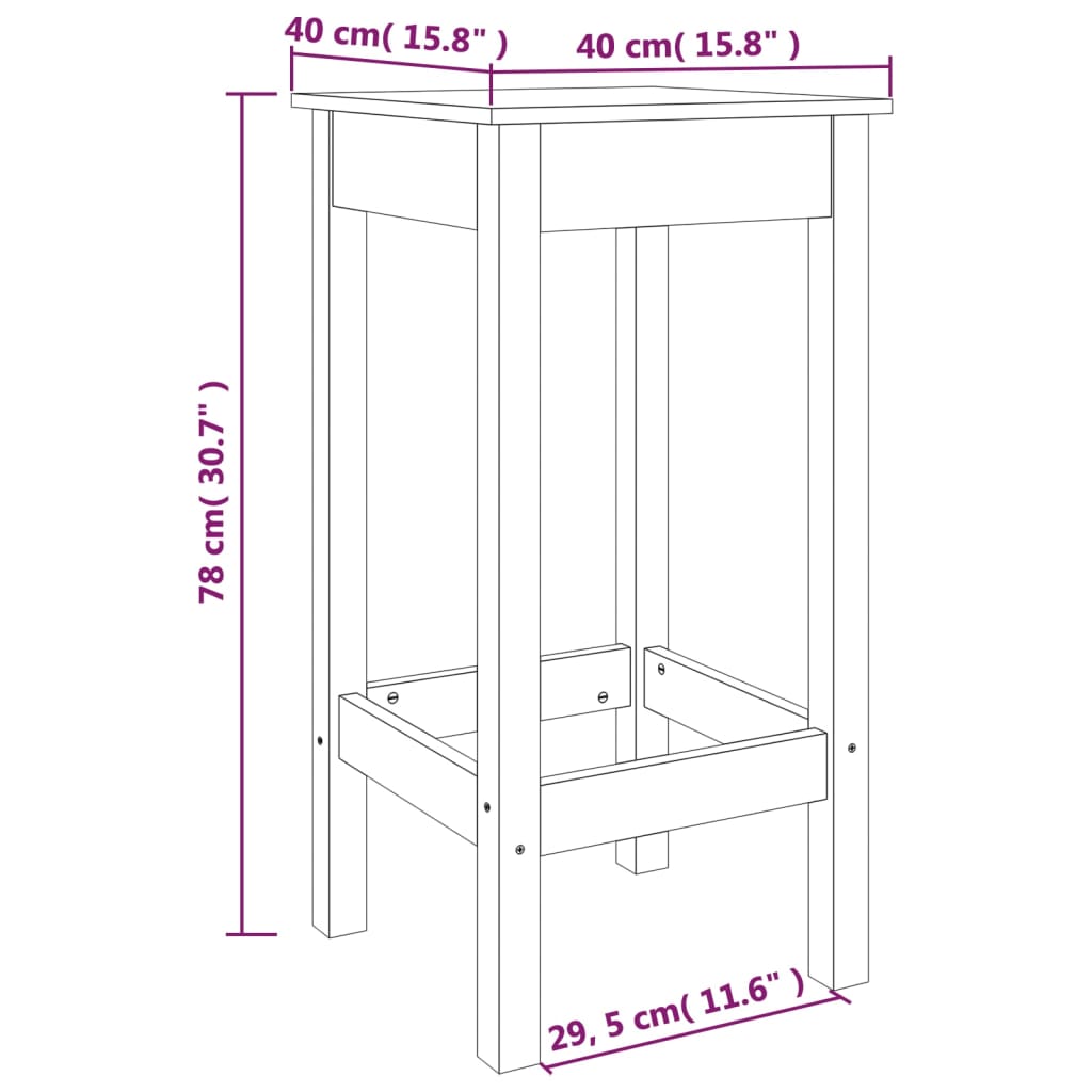 Scaune de bar, 2 buc., negru, 40x40x78 cm, lemn masiv pin