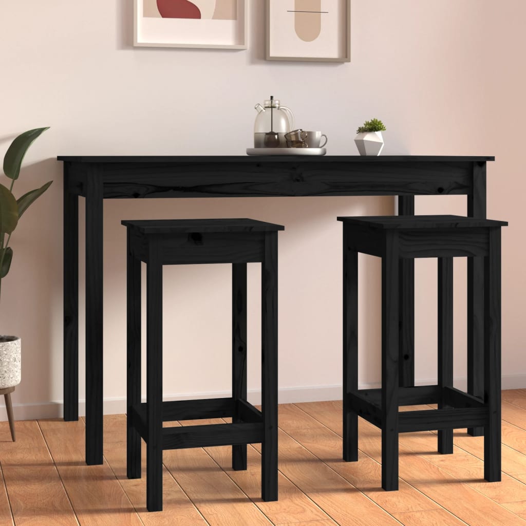 Bar stools, 2 pcs., black, 40x40x78 cm, solid pine wood