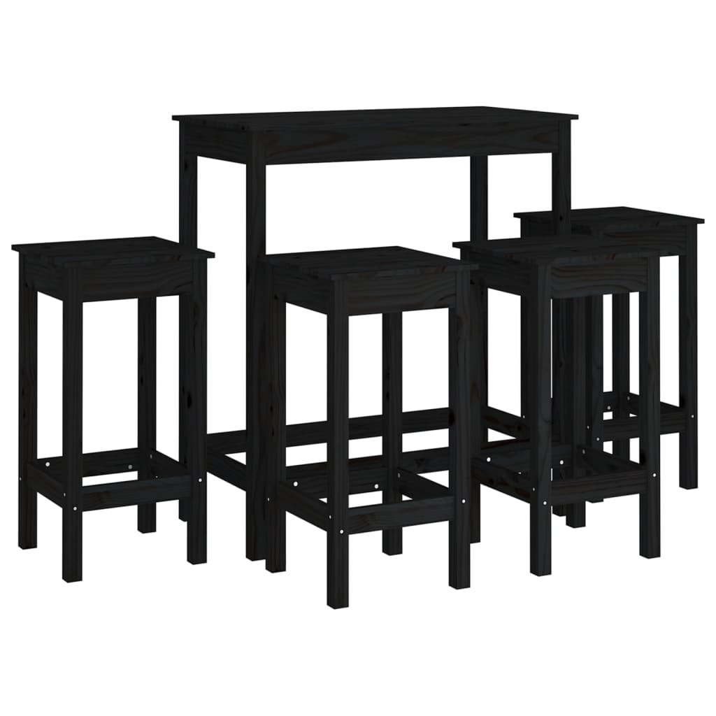 Bar furniture set, 5 pieces, black, solid pine wood