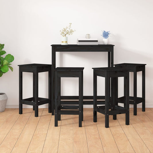 Set mobilier de bar, 5 piese, negru, lemn masiv de pin