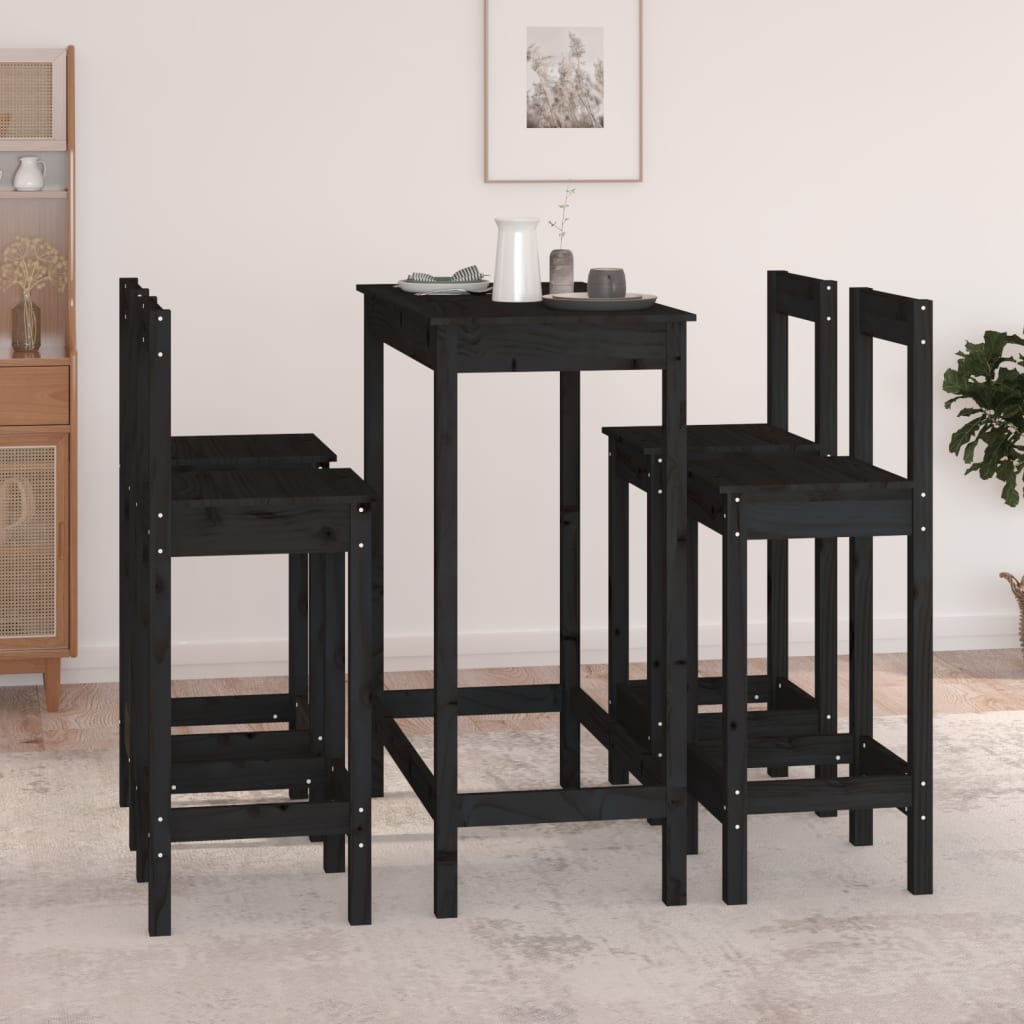 Set mobilier de bar, 5 piese, negru, lemn masiv de pin