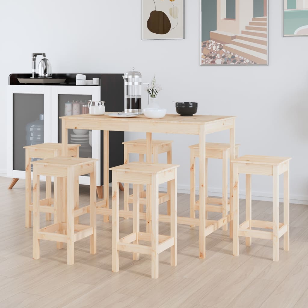 Set mobilier de bar, 7 piese, lemn masiv de pin