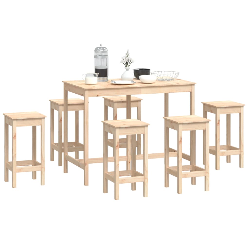 Bar furniture set, 7 pieces, solid pine wood