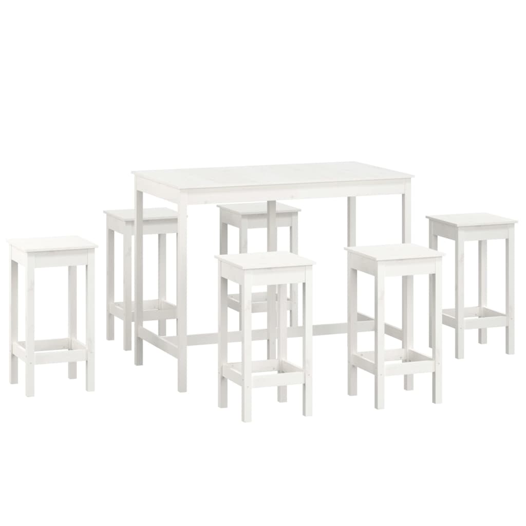 Bar furniture set, 7 pieces, white, solid pine wood