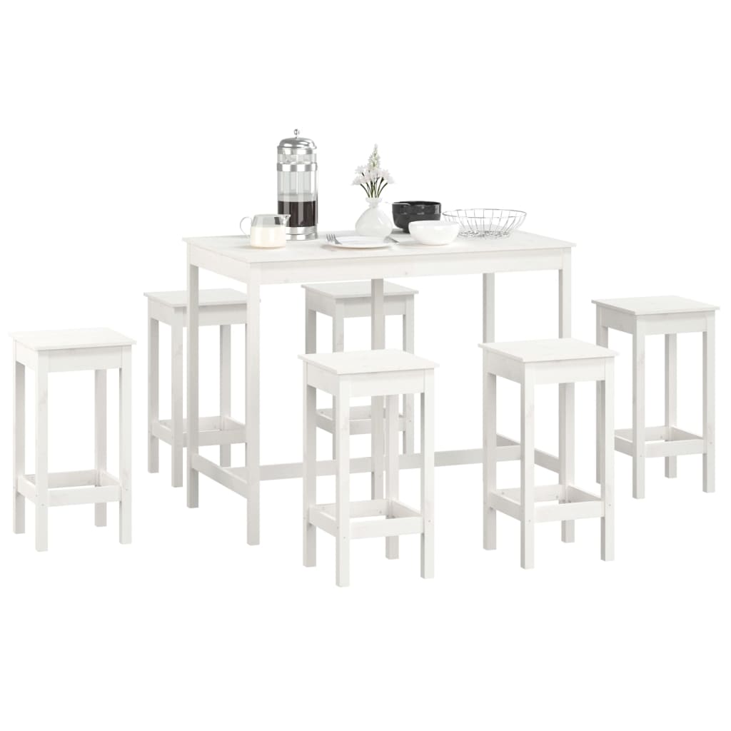 Set mobilier de bar, 7 piese, alb, lemn masiv de pin