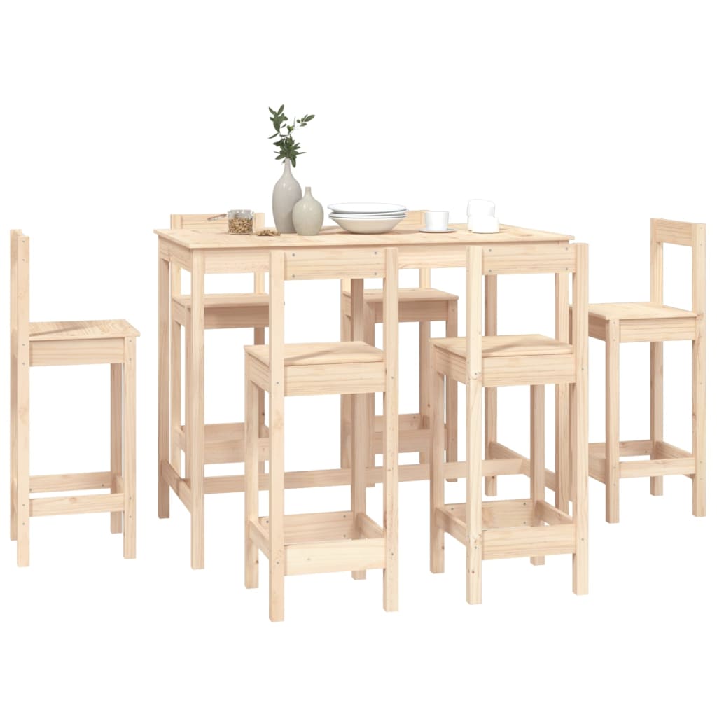 Bar furniture set, 7 pieces, solid pine wood