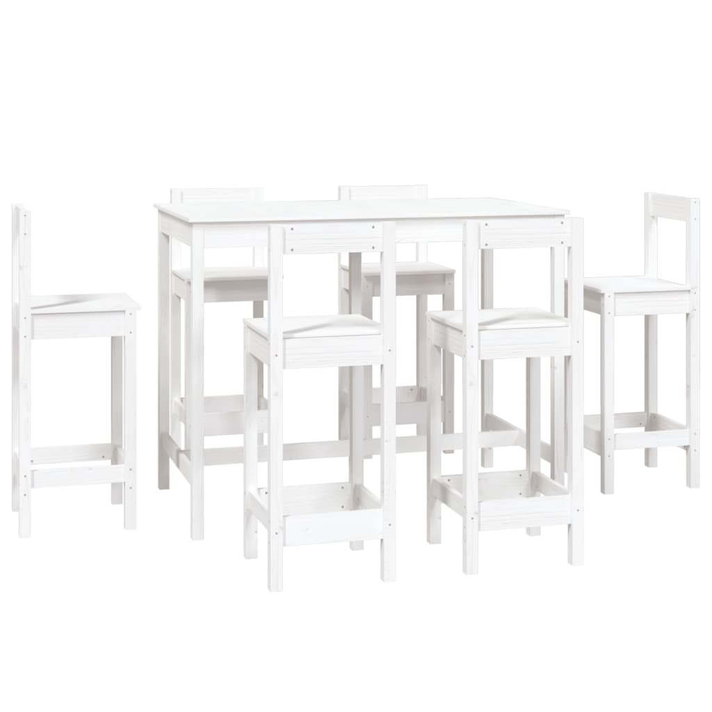 Bar furniture set, 7 pieces, white, solid pine wood