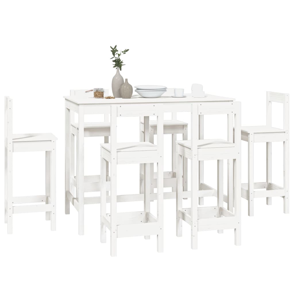 Bar furniture set, 7 pieces, white, solid pine wood