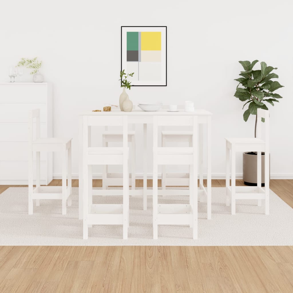 Bar furniture set, 7 pieces, white, solid pine wood