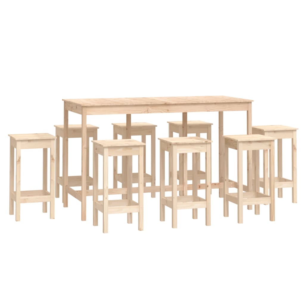 Bar furniture set, 9 pieces, solid pine wood