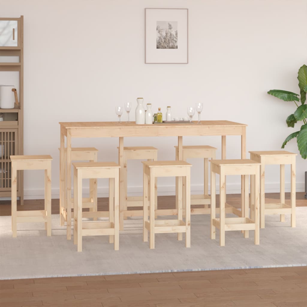 Bar furniture set, 9 pieces, solid pine wood