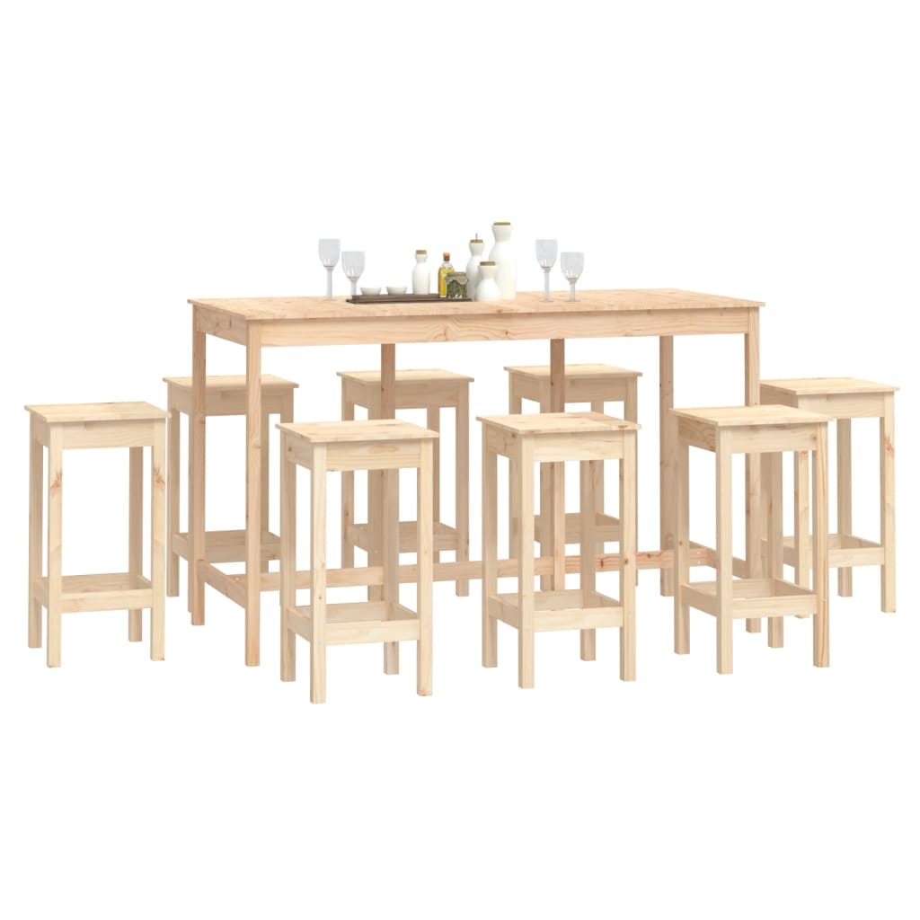 Bar furniture set, 9 pieces, solid pine wood