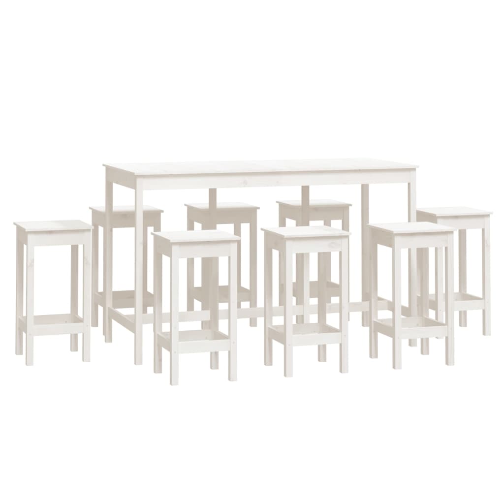 Set mobilier de bar, 9 piese, alb, lemn masiv de pin