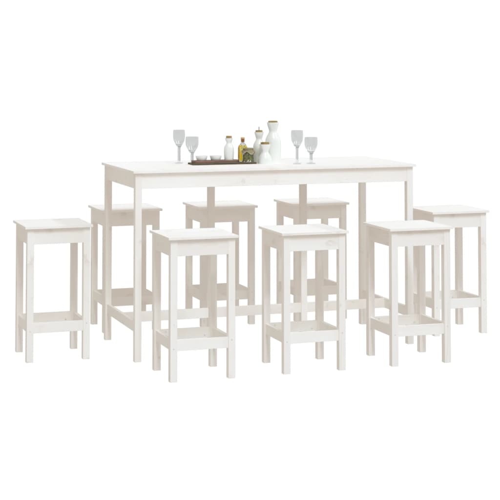 Bar furniture set, 9 pieces, white, solid pine wood