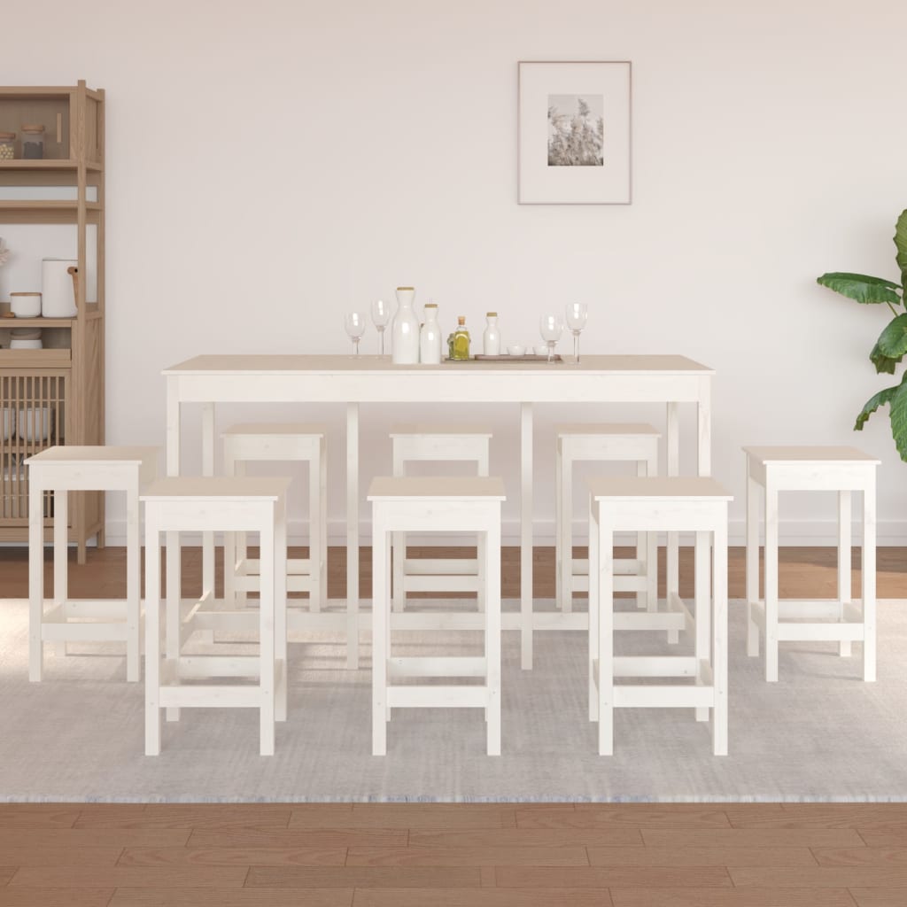 Bar furniture set, 9 pieces, white, solid pine wood