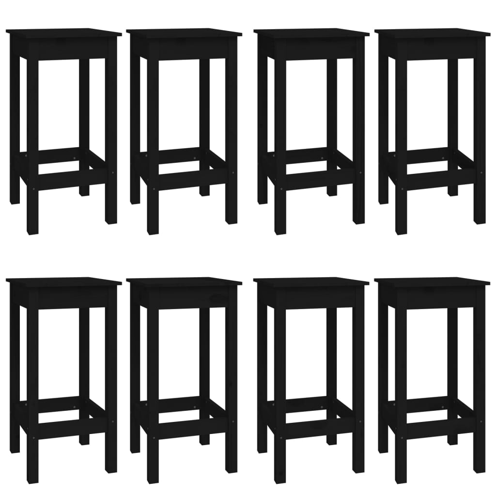 Bar furniture set, 9 pieces, black, solid pine wood