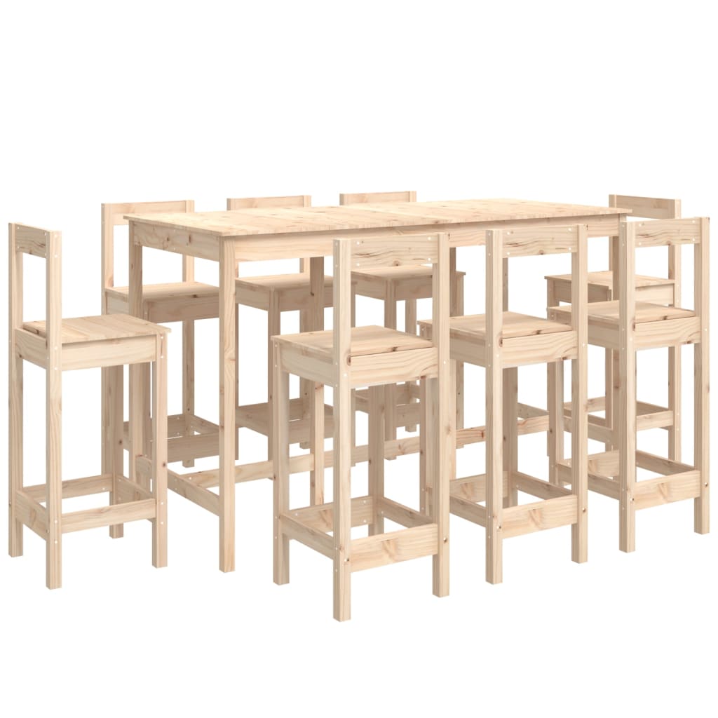 Bar furniture set, 9 pieces, solid pine wood