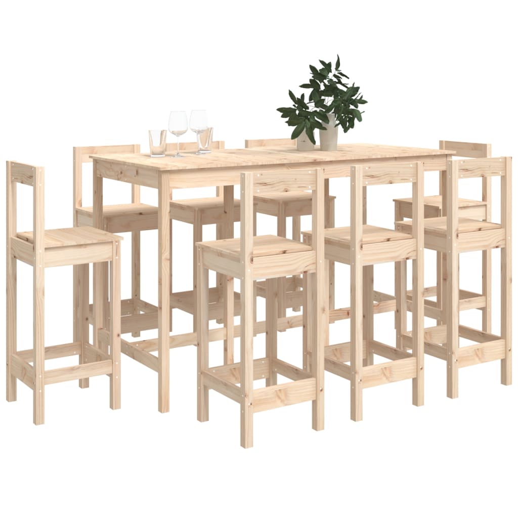 Bar furniture set, 9 pieces, solid pine wood