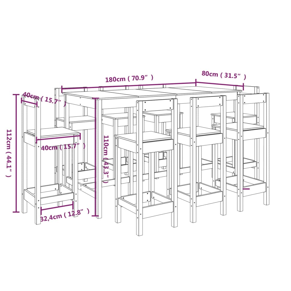 Set mobilier de bar, 9 piese, lemn masiv de pin