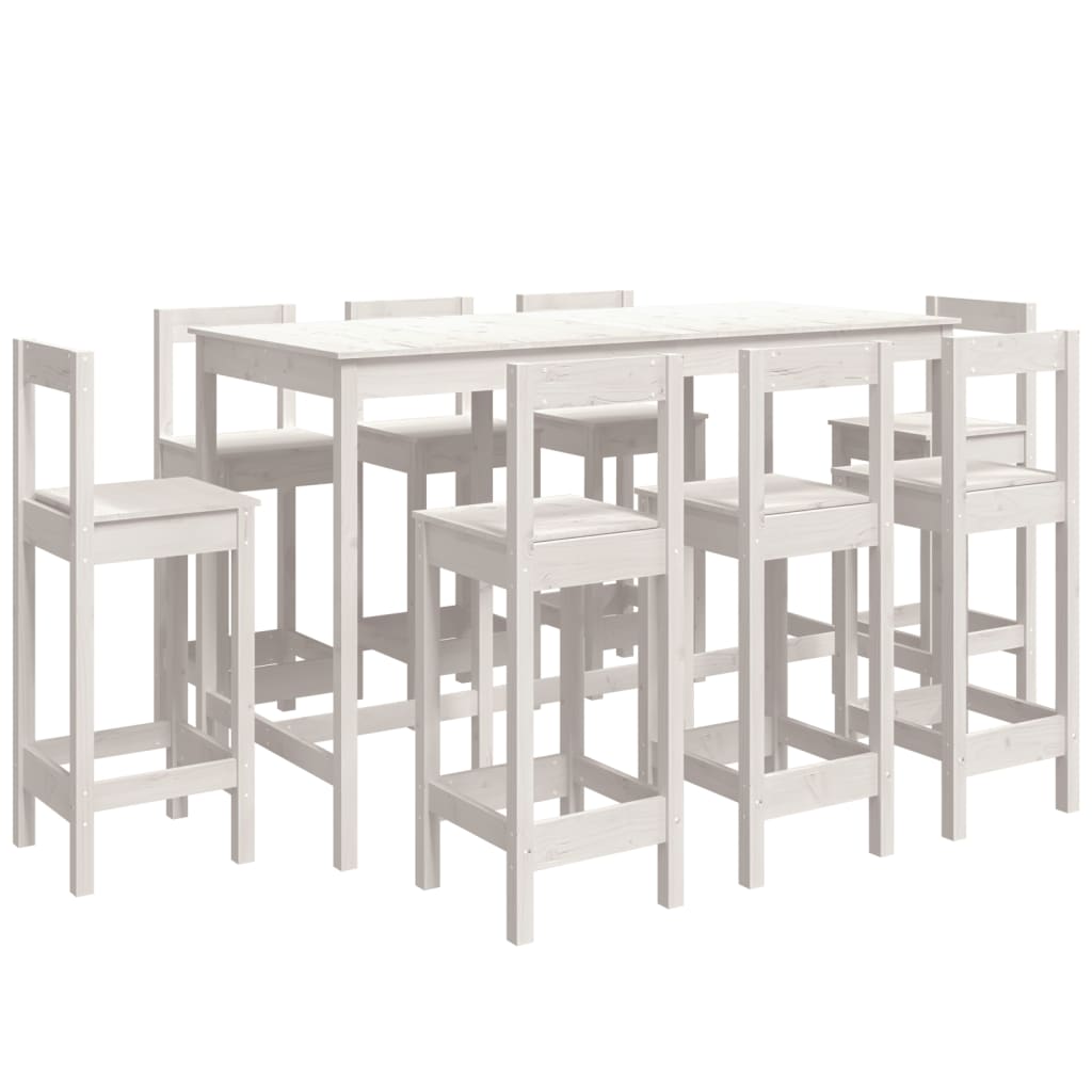 Set mobilier de bar, 9 piese, alb, lemn masiv de pin