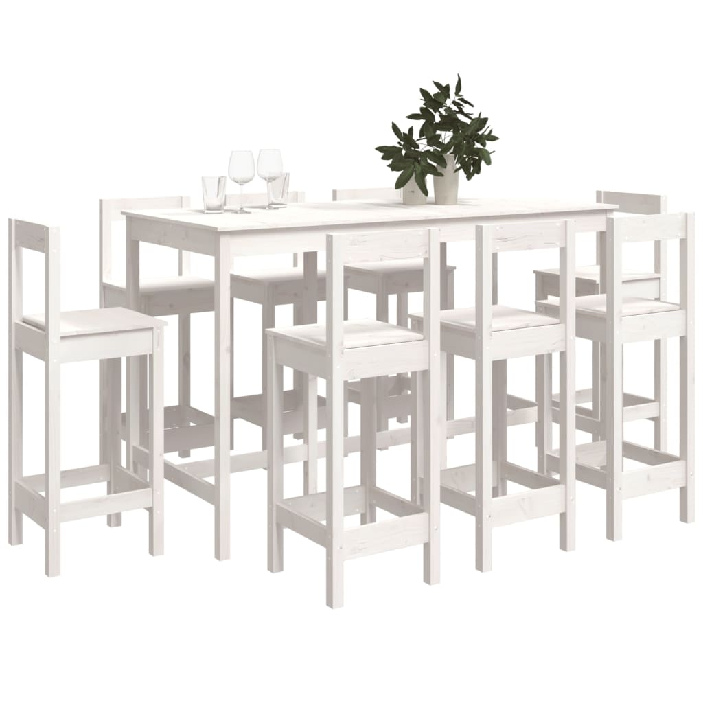 Set mobilier de bar, 9 piese, alb, lemn masiv de pin