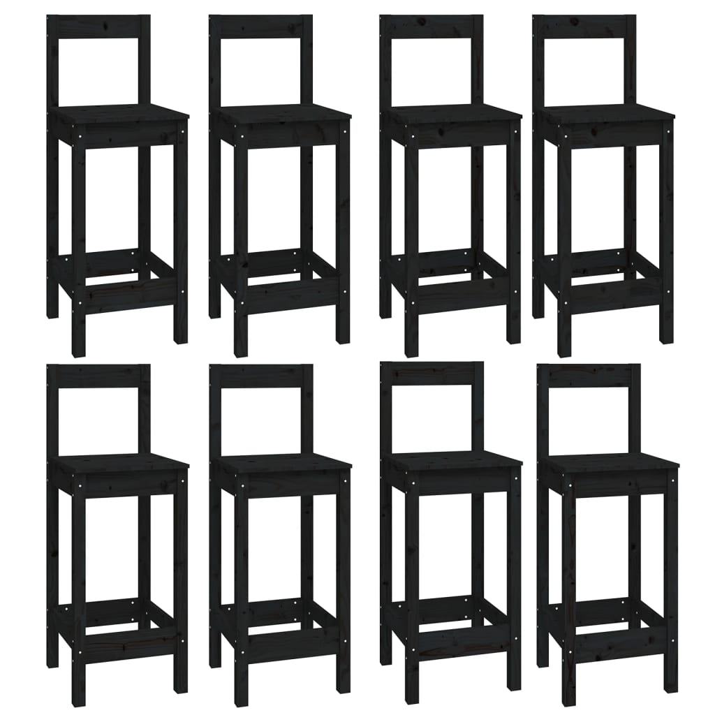 Bar furniture set, 9 pieces, black, solid pine wood