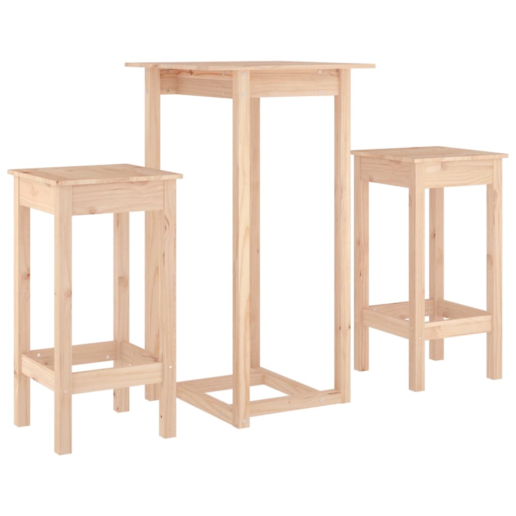 Bar furniture set, 3 pieces, solid pine wood