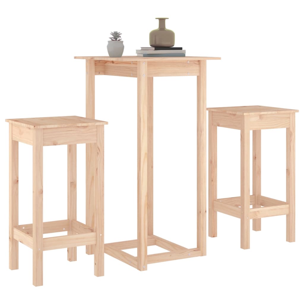 Bar furniture set, 3 pieces, solid pine wood