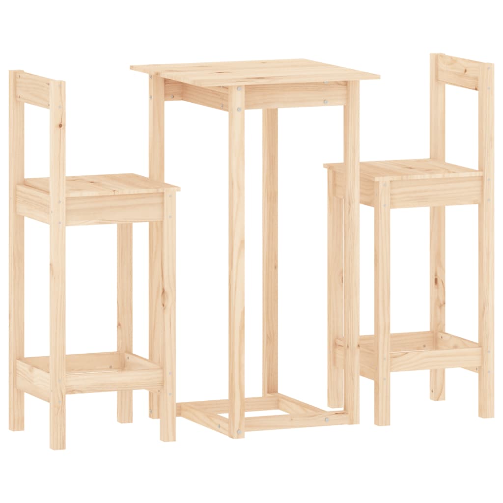 Bar furniture set, 3 pieces, solid pine wood