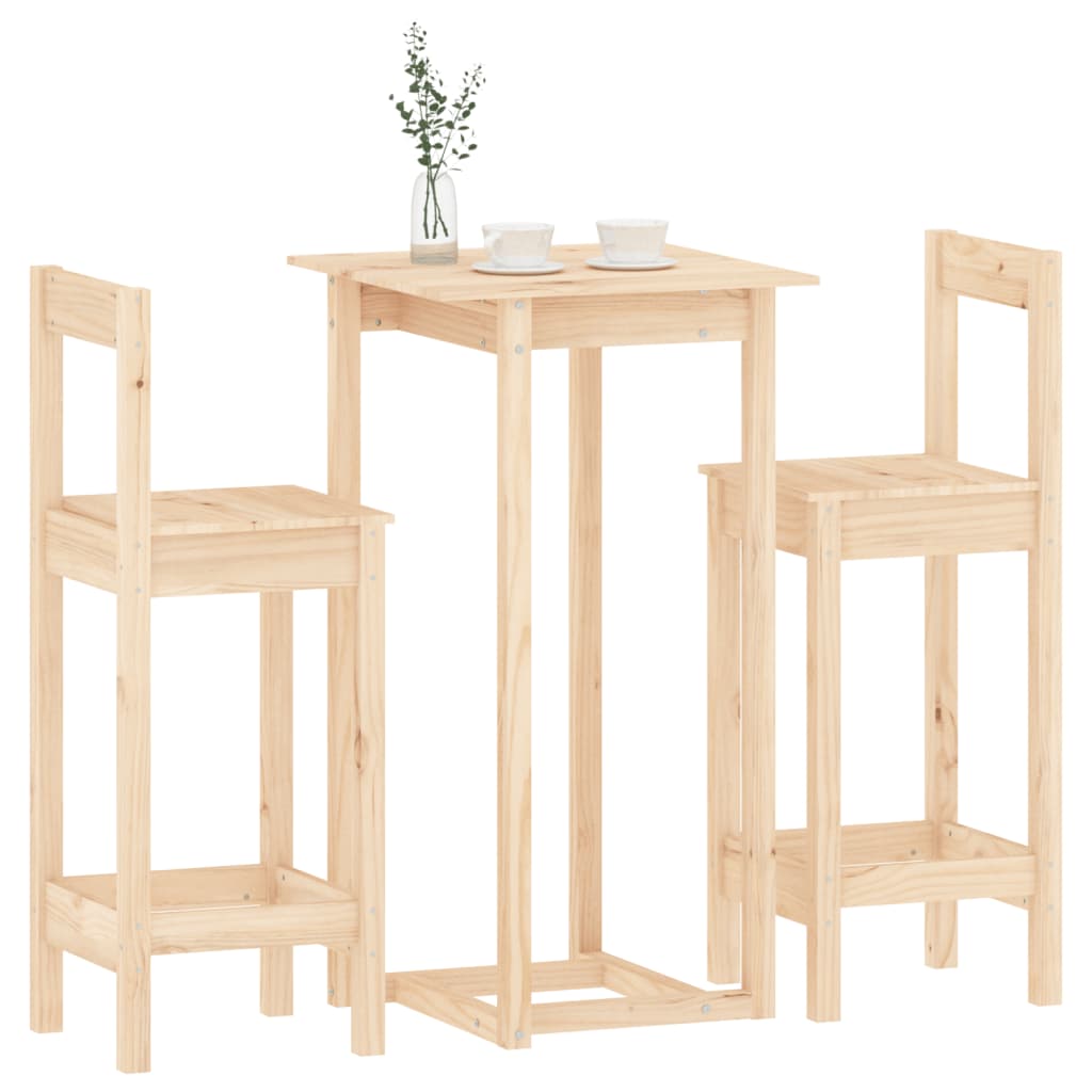 Bar furniture set, 3 pieces, solid pine wood