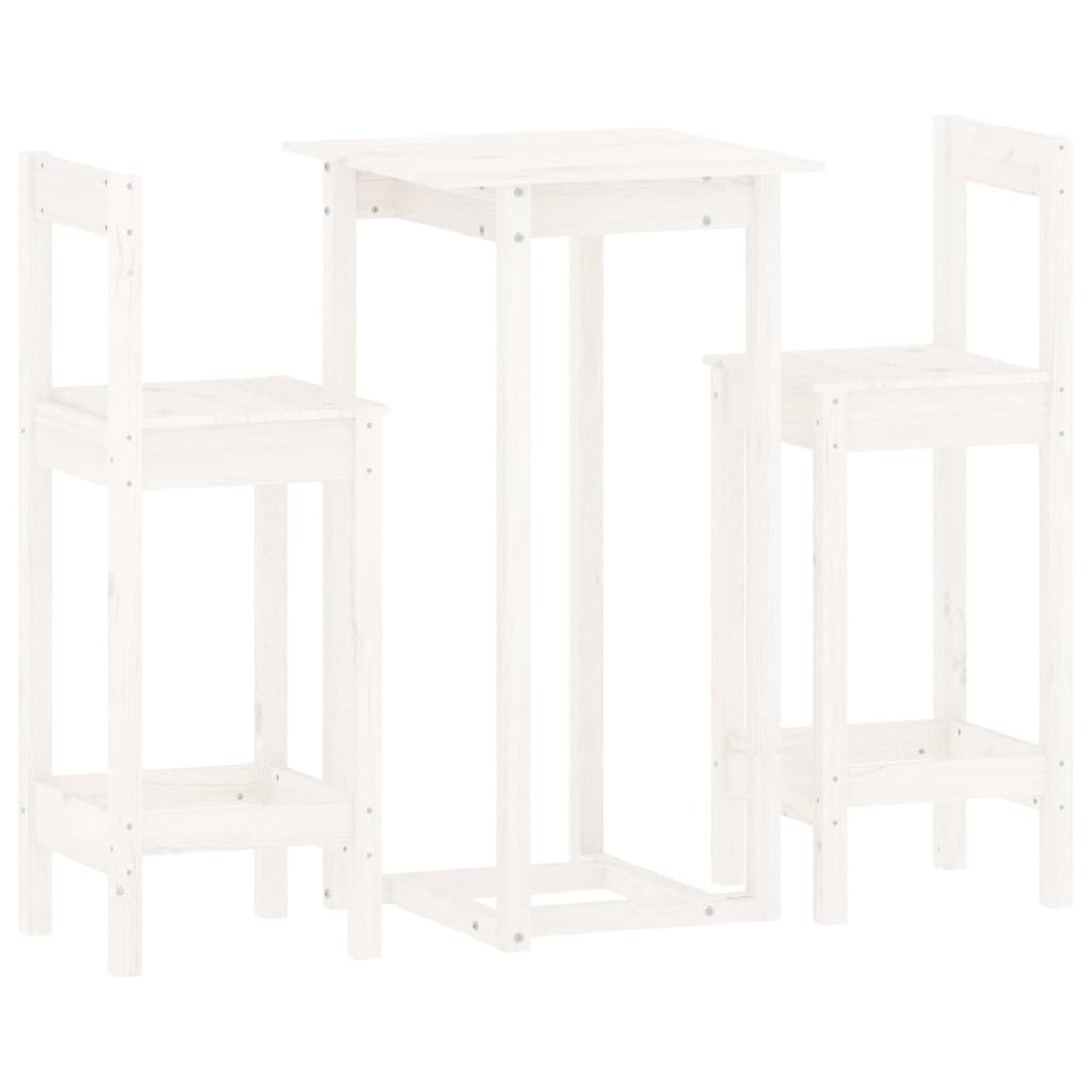 Bar furniture set, 3 pieces, white, solid pine wood