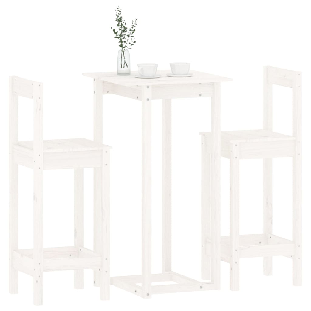 Bar furniture set, 3 pieces, white, solid pine wood