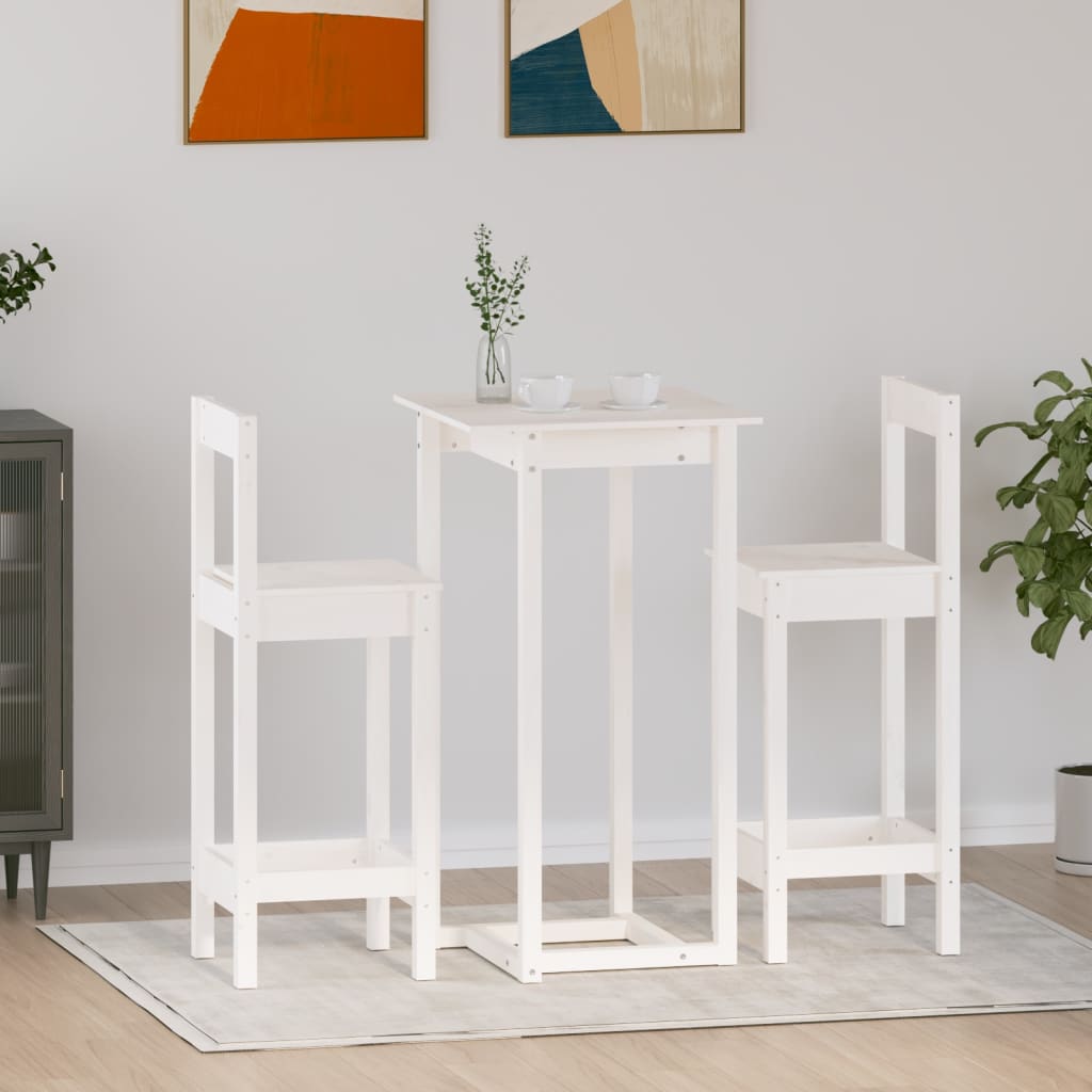 Bar furniture set, 3 pieces, white, solid pine wood