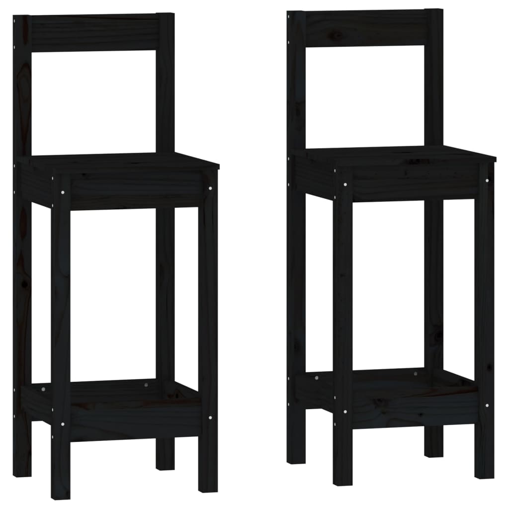 Bar furniture set, 3 pieces, black, solid pine wood