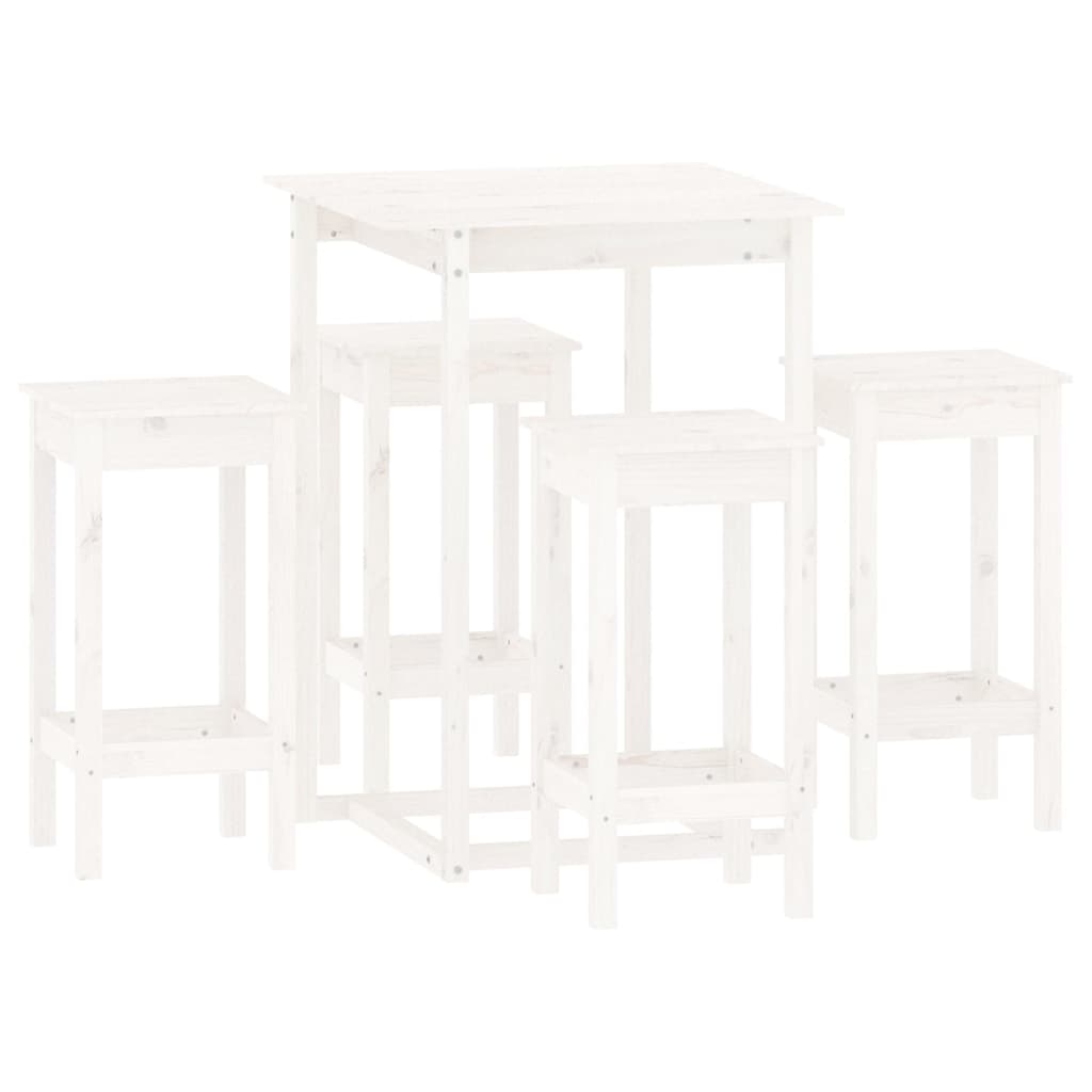 Set mobilier de bar, 5 piese, alb, lemn masiv de pin