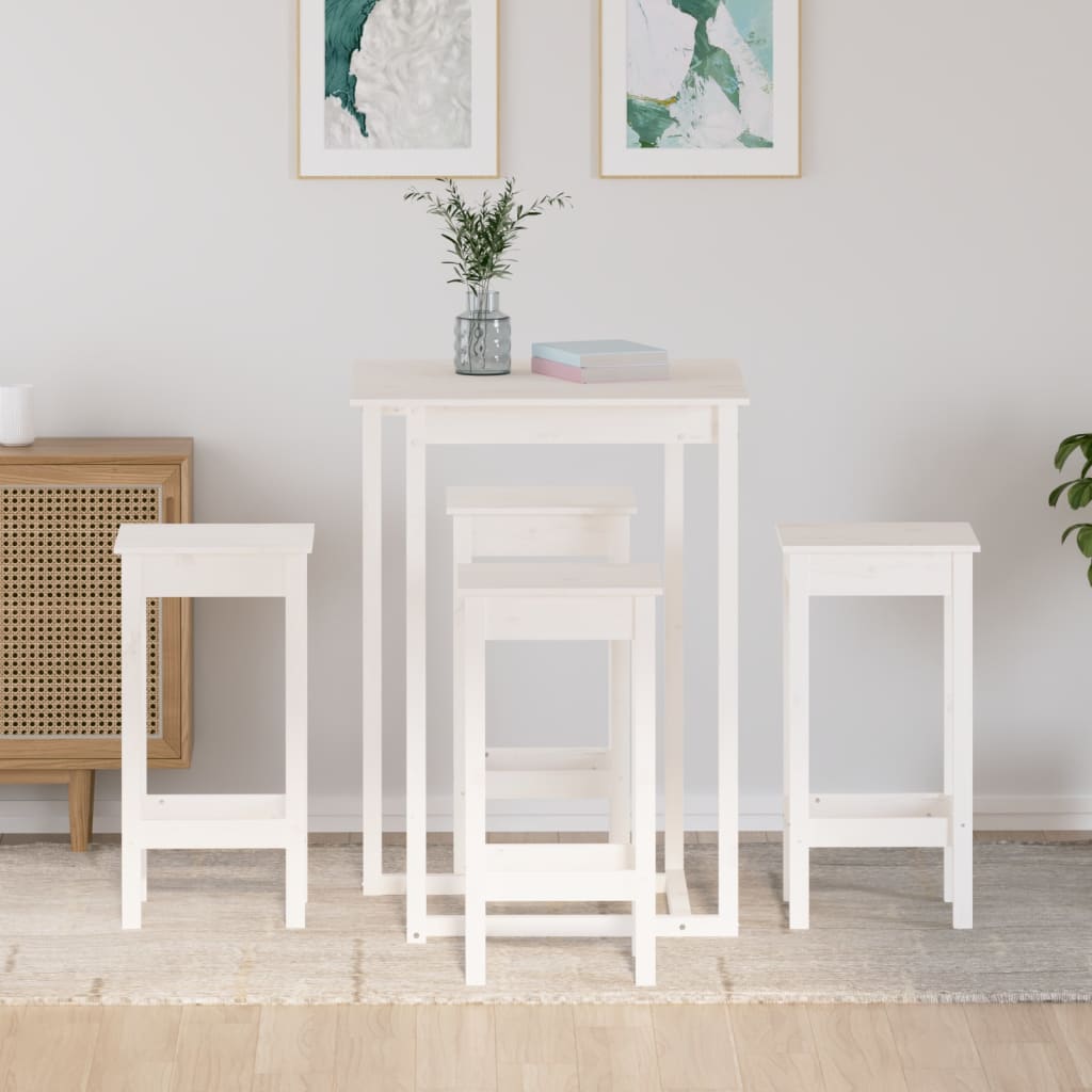 Bar furniture set, 5 pieces, white, solid pine wood