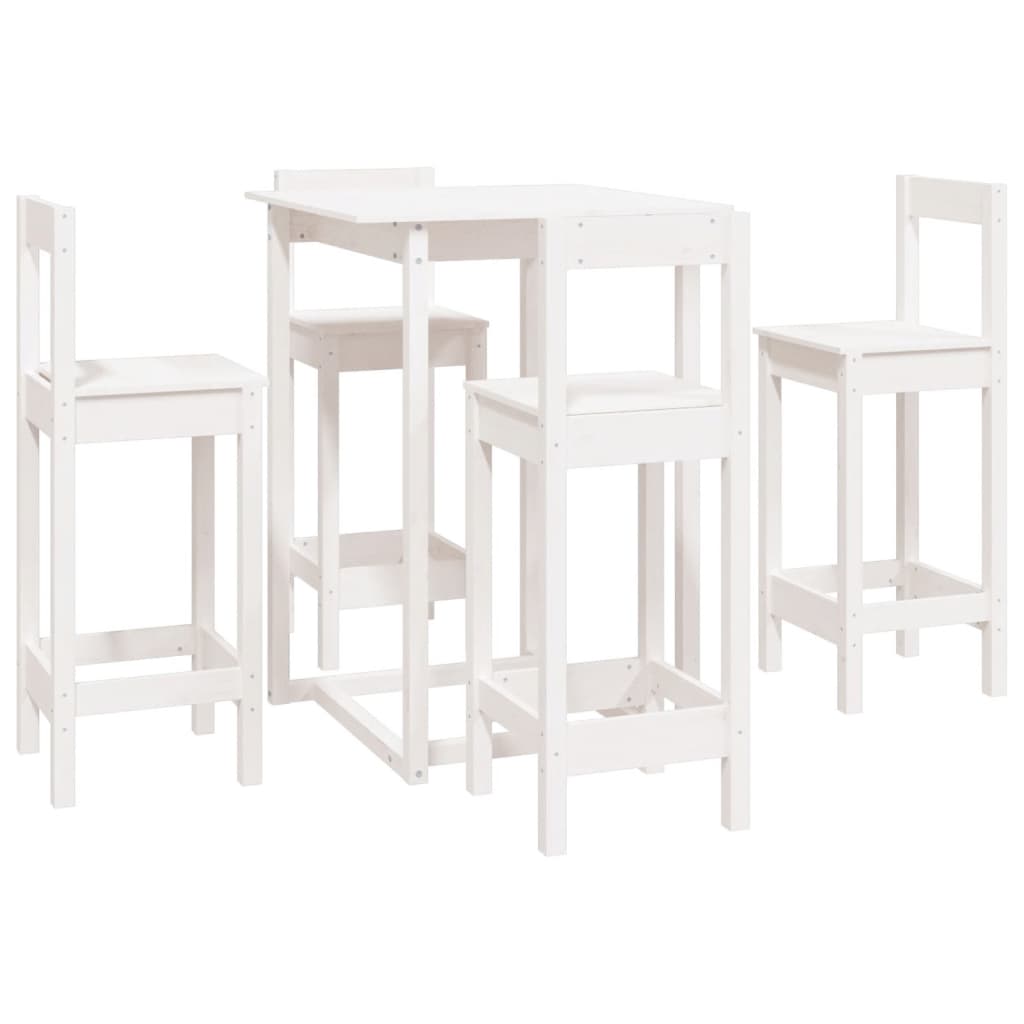 Set mobilier de bar, 5 piese, alb, lemn masiv de pin