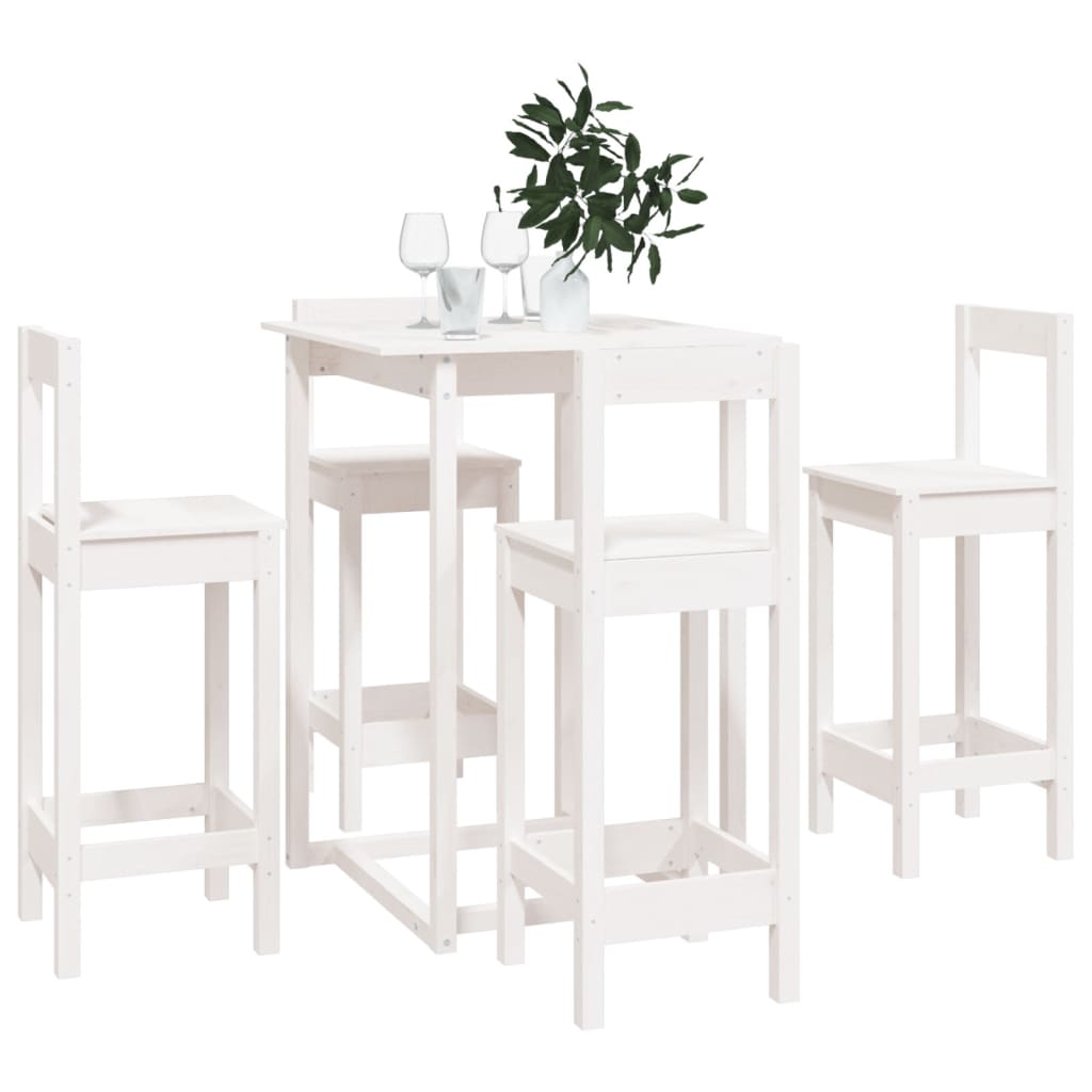 Set mobilier de bar, 5 piese, alb, lemn masiv de pin