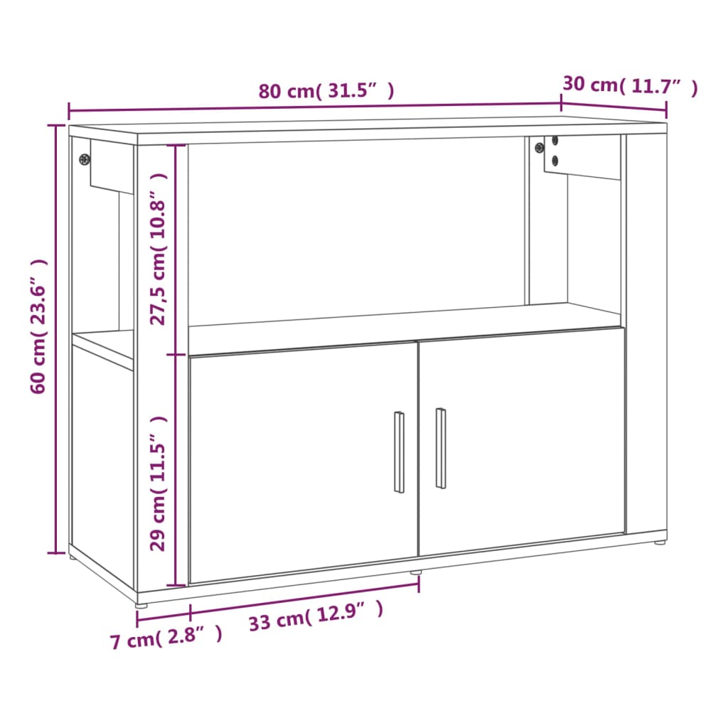 Sideboard, white, 80x30x60 cm, processed wood