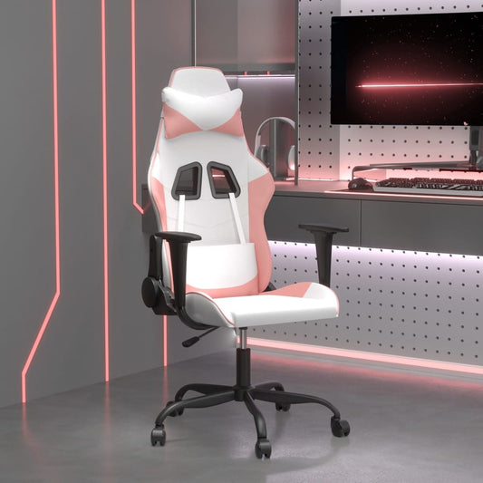 Gaming chair, white and pink, eco-leather