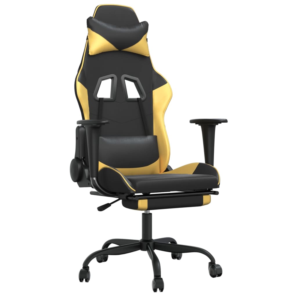 Gaming chair with footrest black/gold, eco-leather