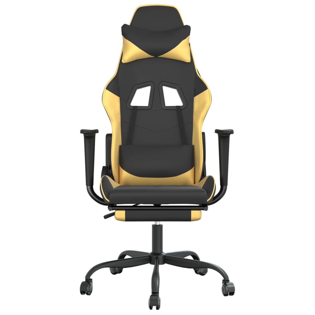 Gaming chair with footrest black/gold, eco-leather