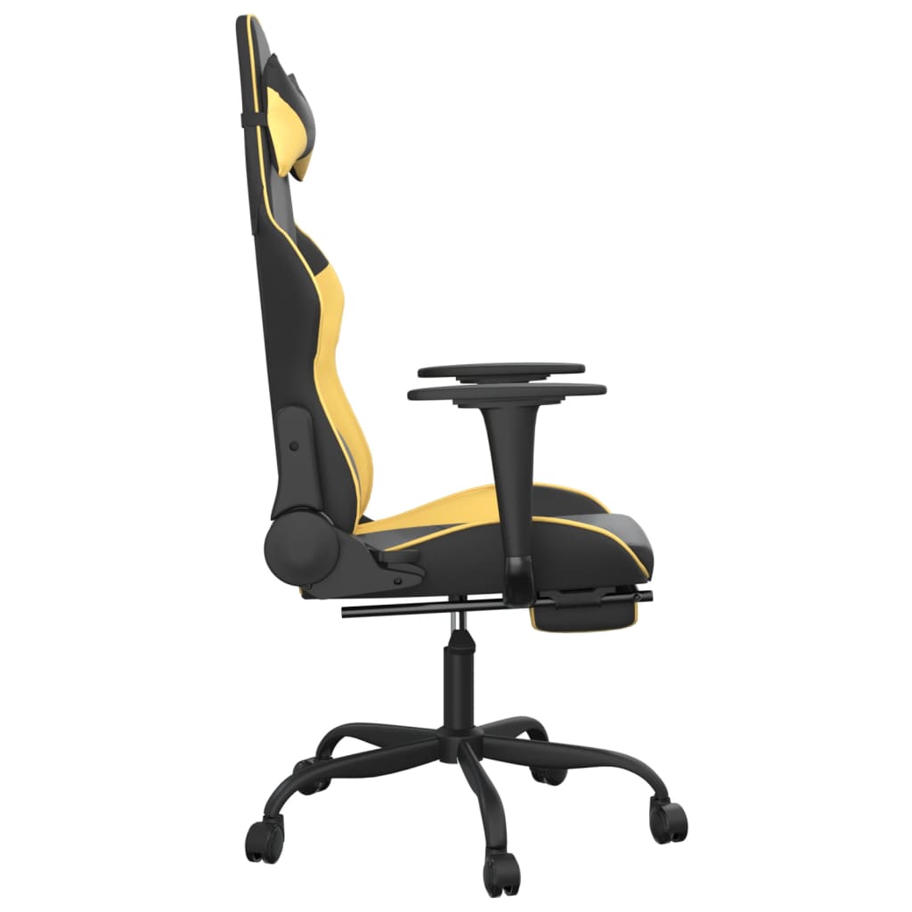 Gaming chair with footrest black/gold, eco-leather