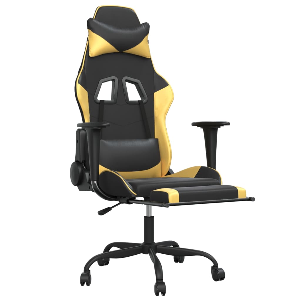 Gaming chair with footrest black/gold, eco-leather