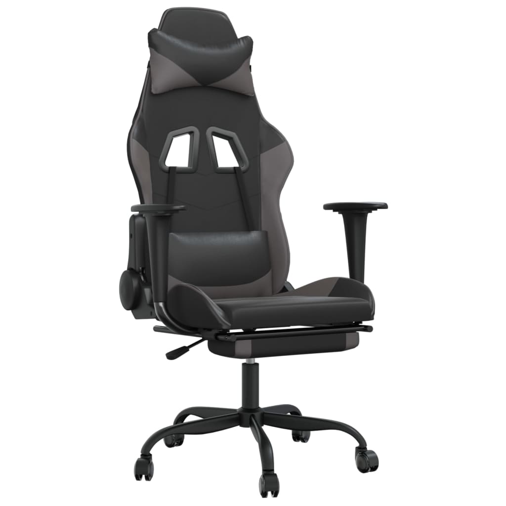 Gaming chair with footrest, black/gray, eco-leather