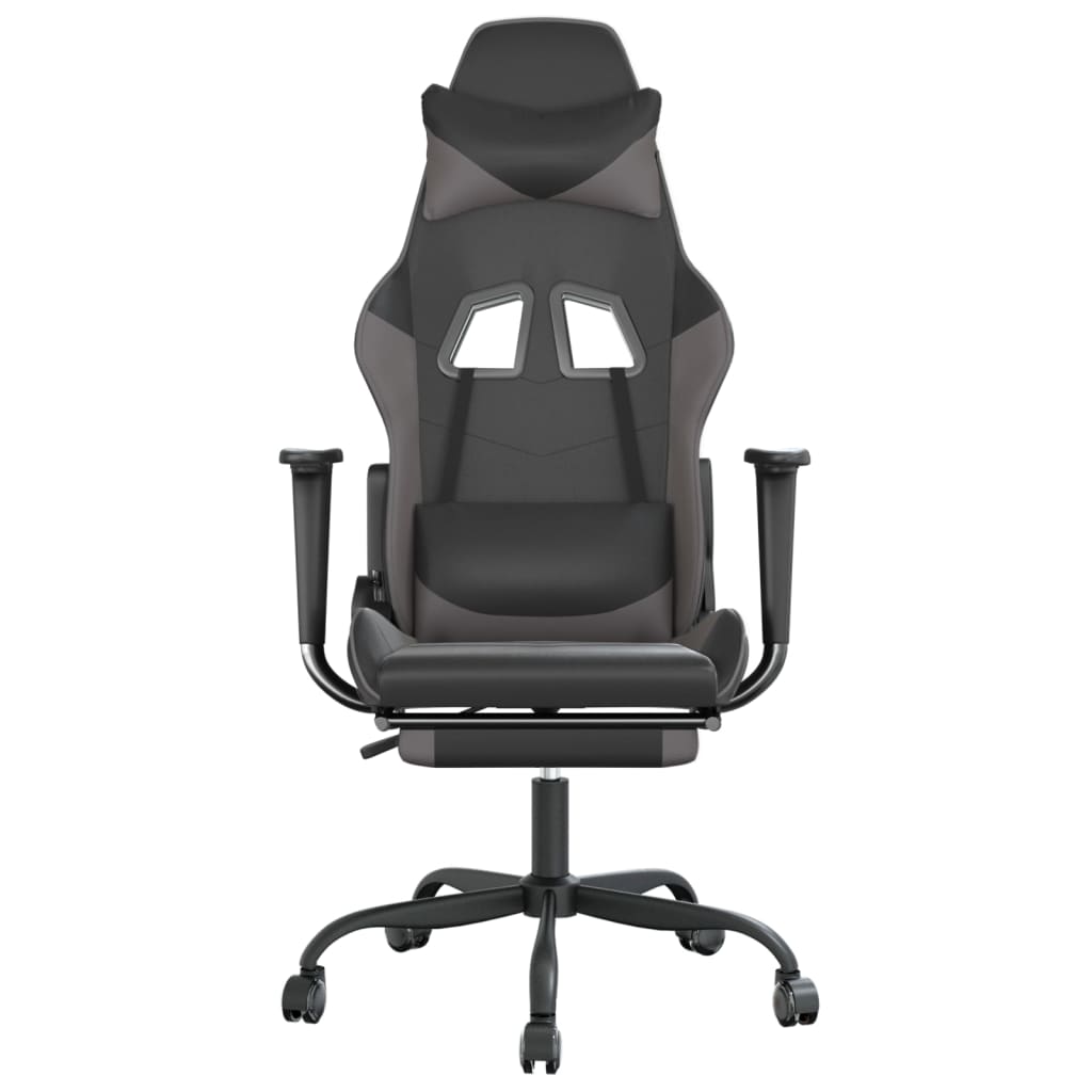 Gaming chair with footrest, black/gray, eco-leather