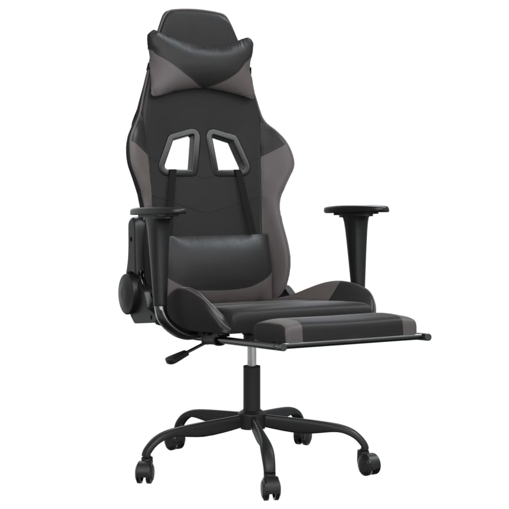 Gaming chair with footrest, black/gray, eco-leather