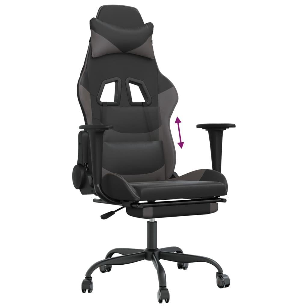 Gaming chair with footrest, black/gray, eco-leather