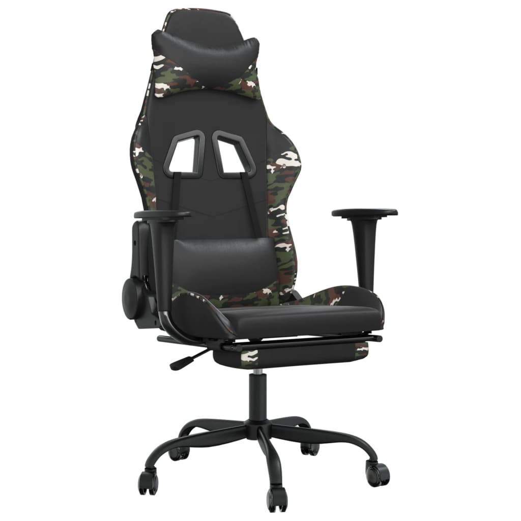 Gaming chair with footrest, black/camouflage, eco-leather